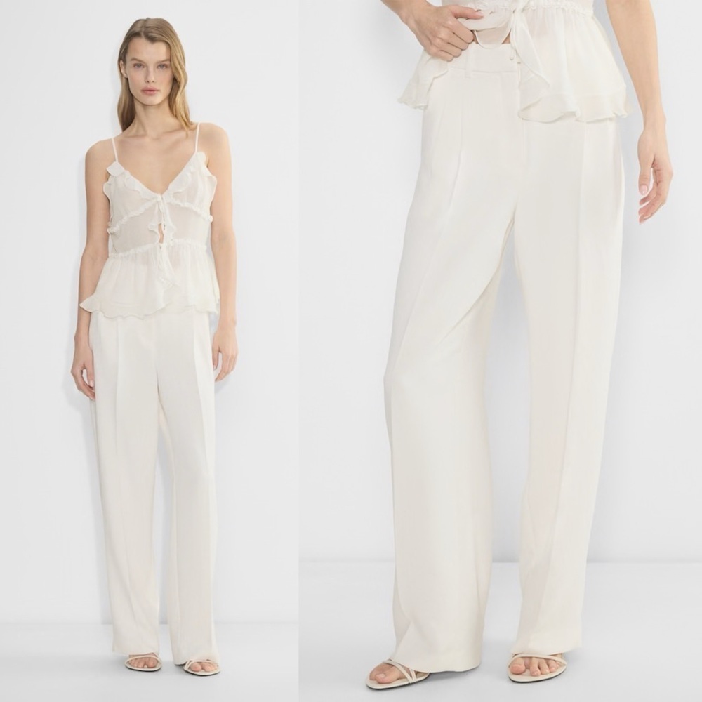 Aritzia- The Effortless Pants Crepette Size 16 Light Birch Wide Leg Trousers